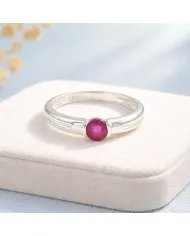 Round Ruby Solitaire Ring – Handcrafted 925 Sterling Silver Band