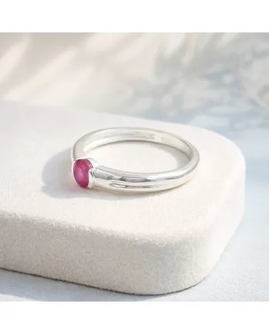 Round Ruby Solitaire Ring – Handcrafted 925 Sterling Silver Band