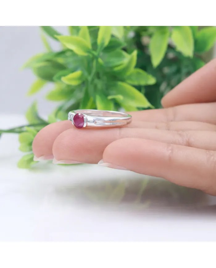 Round Ruby Solitaire Ring – Handcrafted 925 Sterling Silver Band