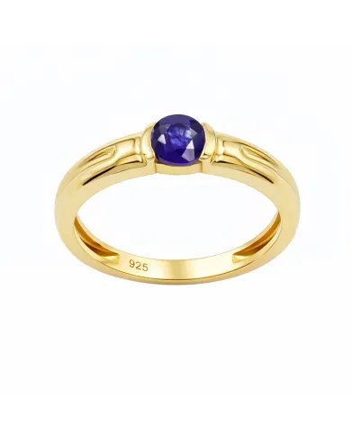 Blue Sapphire Solitaire Ring – Gold Plated  in 925 Sterling Silver Band