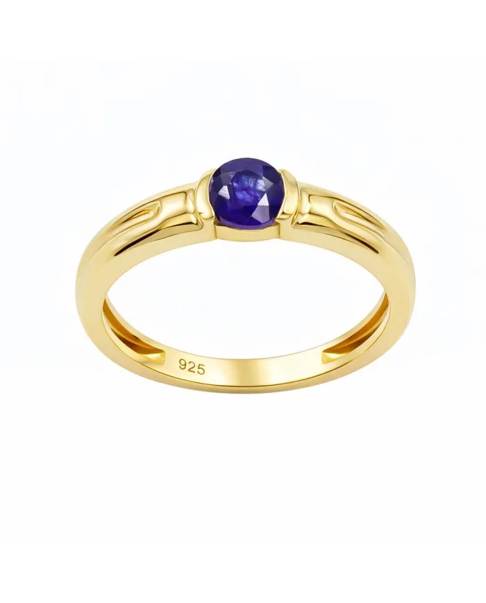 Blue Sapphire Solitaire Ring – Gold Plated  in 925 Sterling Silver Band