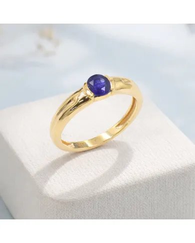Blue Sapphire Solitaire Ring – Gold Plated  in 925 Sterling Silver Band