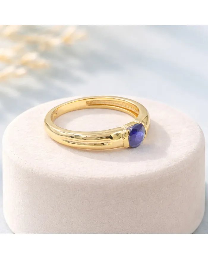 Blue Sapphire Solitaire Ring – Gold Plated  in 925 Sterling Silver Band