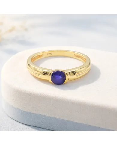 Blue Sapphire Solitaire Ring – Gold Plated  in 925 Sterling Silver Band
