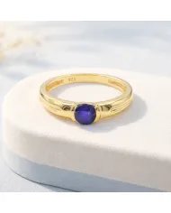 Blue Sapphire Solitaire Ring – Gold Plated  in 925 Sterling Silver Band