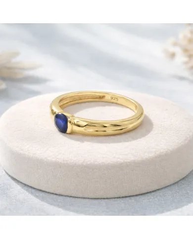 Blue Sapphire Solitaire Ring – Gold Plated  in 925 Sterling Silver Band