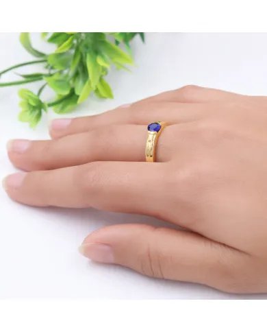 Blue Sapphire Solitaire Ring – Gold Plated  in 925 Sterling Silver Band