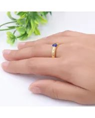Blue Sapphire Solitaire Ring – Gold Plated  in 925 Sterling Silver Band