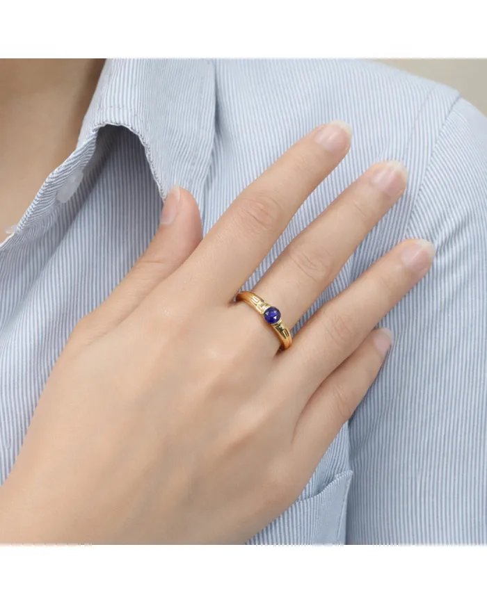 Blue Sapphire Solitaire Ring – Gold Plated  in 925 Sterling Silver Band