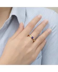 Blue Sapphire Solitaire Ring – Gold Plated  in 925 Sterling Silver Band