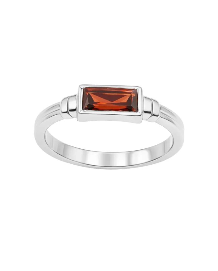 925 Sterling Silver Garnet Ring – Handmade Solitaire Baguette Band