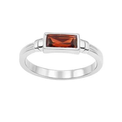 925 Sterling Silver Garnet Ring – Handmade Solitaire Baguette Band