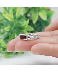 925 Sterling Silver Garnet Ring – Handmade Solitaire Baguette Band