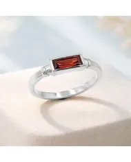 925 Sterling Silver Garnet Ring – Handmade Solitaire Baguette Band