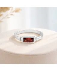 925 Sterling Silver Garnet Ring – Handmade Solitaire Baguette Band