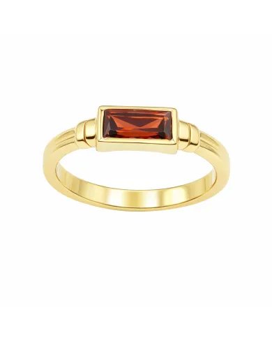 Garnet Ring - Gold Plated 925 Silver Handmade Solitaire Baguette Band