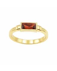 Garnet Ring - Gold Plated 925 Silver Handmade Solitaire Baguette Band