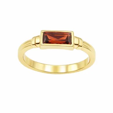 Garnet Ring - Gold Plated 925 Silver Handmade Solitaire Baguette Band