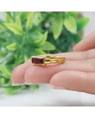 Garnet Ring - Gold Plated 925 Silver Handmade Solitaire Baguette Band