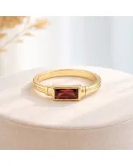 Garnet Ring - Gold Plated 925 Silver Handmade Solitaire Baguette Band