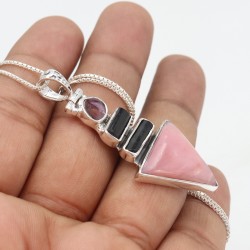 Natural Pink Opal Pendant, Silver Necklaces, Watermelon Tourmaline Pendant, Unique Design Pendant, Vintage Pendant, Gift for Her