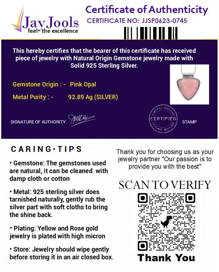 Pink Opal Pendant - 925 Sterling Silver Statement Bohemian Necklace