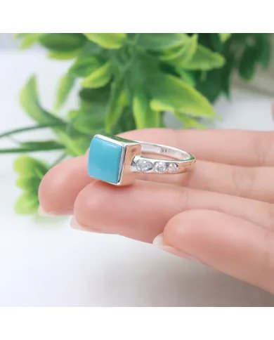 Arizona Turquoise Ring with Moissanite | 925 Silver Handmade Jewelry