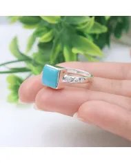 Arizona Turquoise Ring with Moissanite | 925 Silver Handmade Jewelry