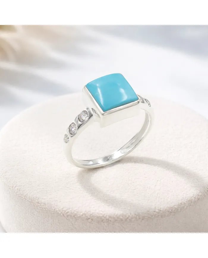 Arizona Turquoise Ring with Moissanite | 925 Silver Handmade Jewelry