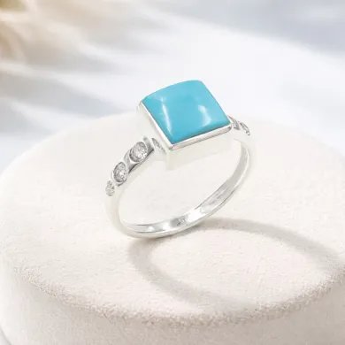 Arizona Turquoise Ring with Moissanite | 925 Silver Handmade Jewelry