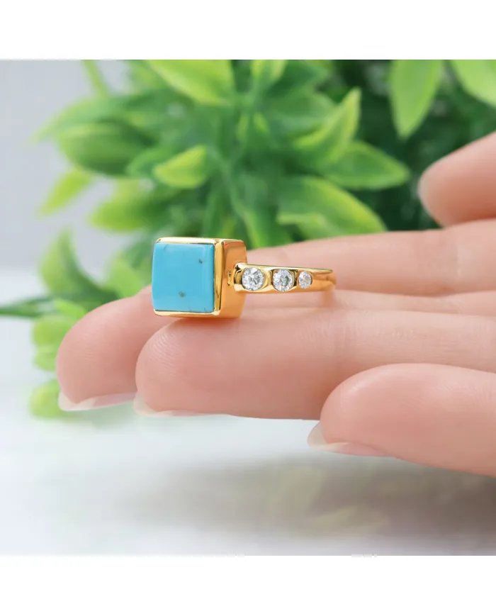 Arizona Turquoise Ring with Moissanite | Gold-Plated 925 Sterling Silver