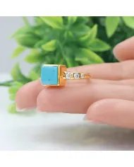 Arizona Turquoise Ring with Moissanite | Gold-Plated 925 Sterling Silver