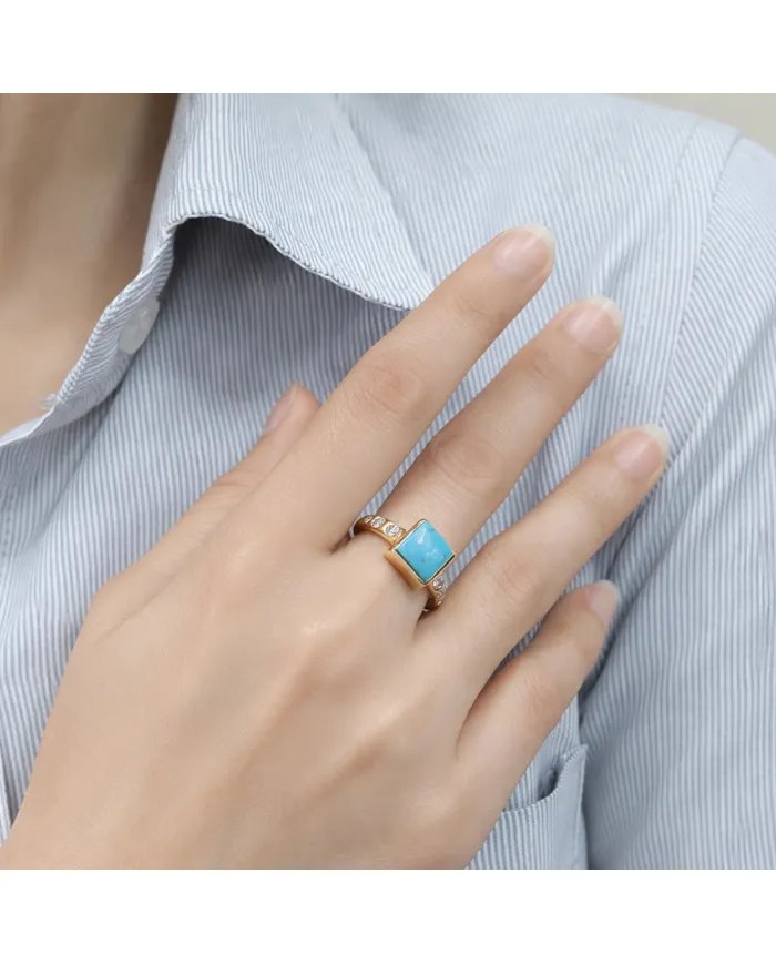 Arizona Turquoise Ring with Moissanite | Gold-Plated 925 Sterling Silver