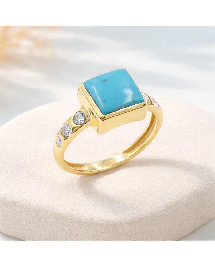 Arizona Turquoise Ring with Moissanite | Gold-Plated 925 Sterling Silver