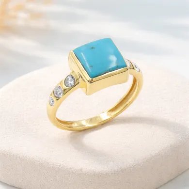 Arizona Turquoise Ring with Moissanite | Gold-Plated 925 Sterling Silver