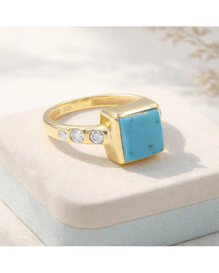 Arizona Turquoise Ring with Moissanite | Gold-Plated 925 Sterling Silver