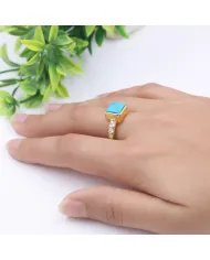 Arizona Turquoise Ring with Moissanite | Gold-Plated 925 Sterling Silver