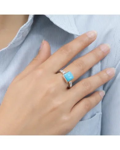 Arizona Turquoise Ring with Moissanite | 925 Silver Handmade Jewelry