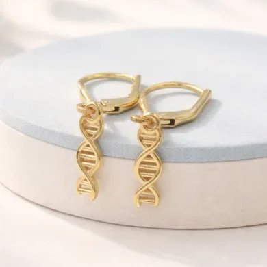 DNA Double Helix Earrings | Gold Plated 925 Silver Science Jewelry