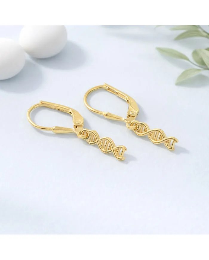 DNA Double Helix Earrings | Gold Plated 925 Silver Science Jewelry