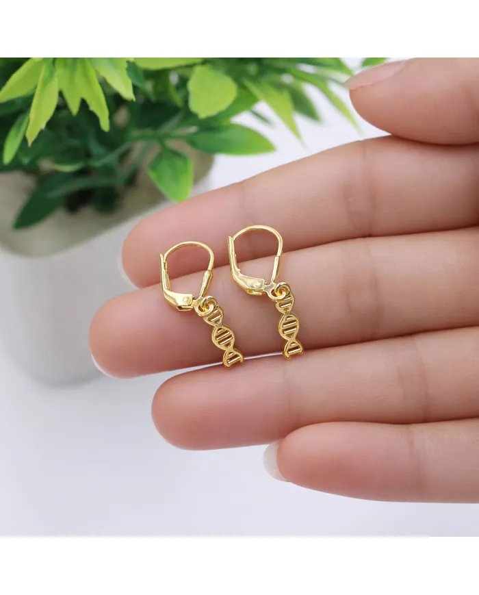 DNA Double Helix Earrings | Gold Plated 925 Silver Science Jewelry