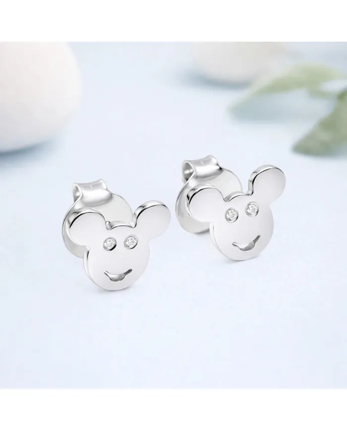 Moissanite Mickey Mouse Stud Earrings | 925 Sterling Silver Disney Gift