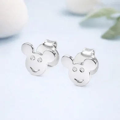 Moissanite Mickey Mouse Stud Earrings | 925 Sterling Silver Disney Gift