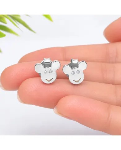 Moissanite Mickey Mouse Stud Earrings | 925 Sterling Silver Disney Gift