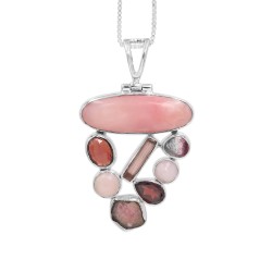 Natural Pink Opal Necklaces, Silver Pendant, Garnet Pendant, Tourmaline Pendant, Charm Necklaces, Designer Pendant, Love Pendant