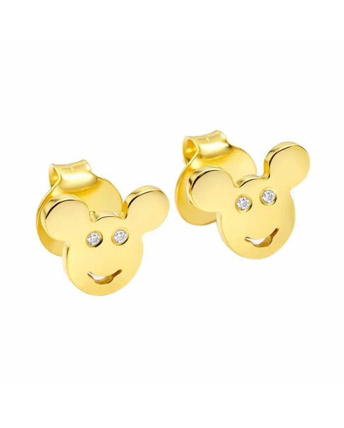 Moissanite Mickey Mouse Stud Earrings | Gold Plated 925 Silver Disney Gift