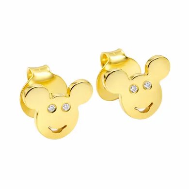 Moissanite Mickey Mouse Stud Earrings | Gold Plated 925 Silver Disney Gift
