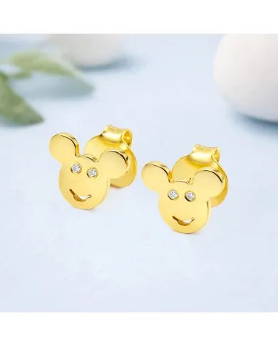 Moissanite Mickey Mouse Stud Earrings | Gold Plated 925 Silver Disney Gift