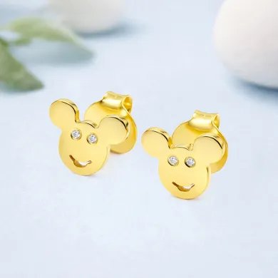 Moissanite Mickey Mouse Stud Earrings | Gold Plated 925 Silver Disney Gift