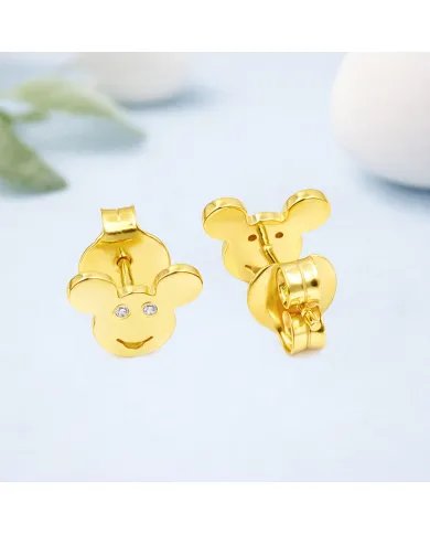 Moissanite Mickey Mouse Stud Earrings | Gold Plated 925 Silver Disney Gift